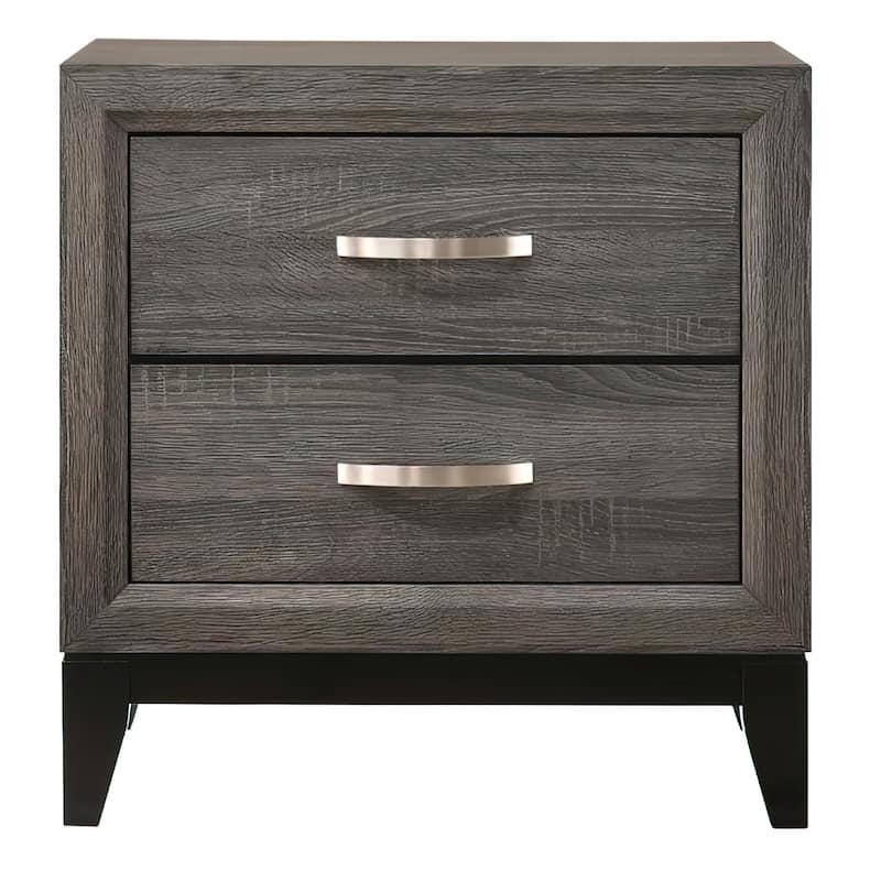 Mazie 25 Inch Modern 2 Drawer Nightstand, Metal Handle, Gray Foil Finish