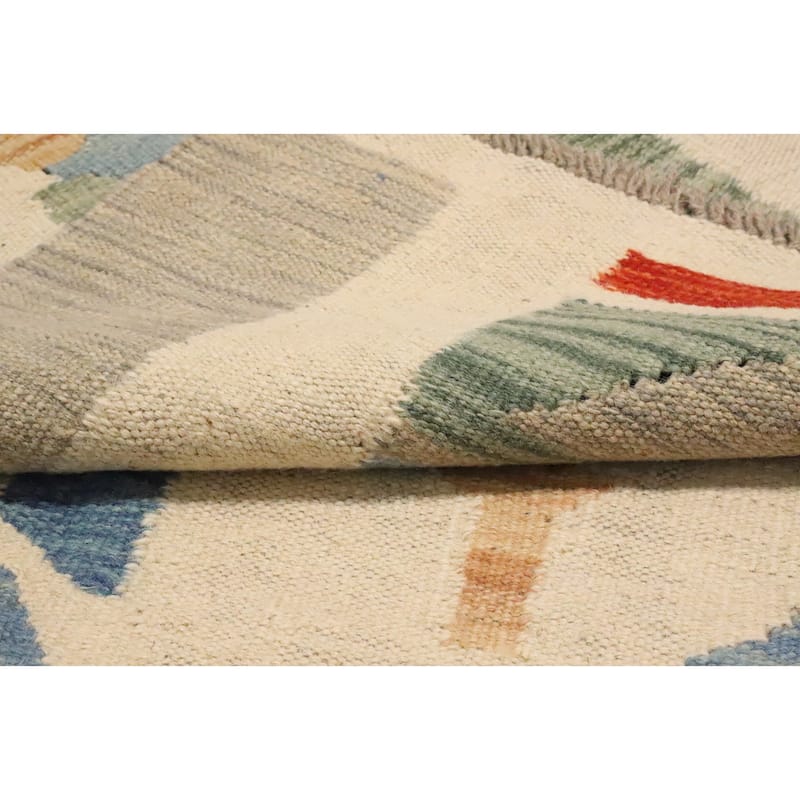 Hand Woven Oriental 100% Wool Carpet Southwestern Tribal Beige & Ivories Kilim Area Rug - 9' 10'' X 6' 5''