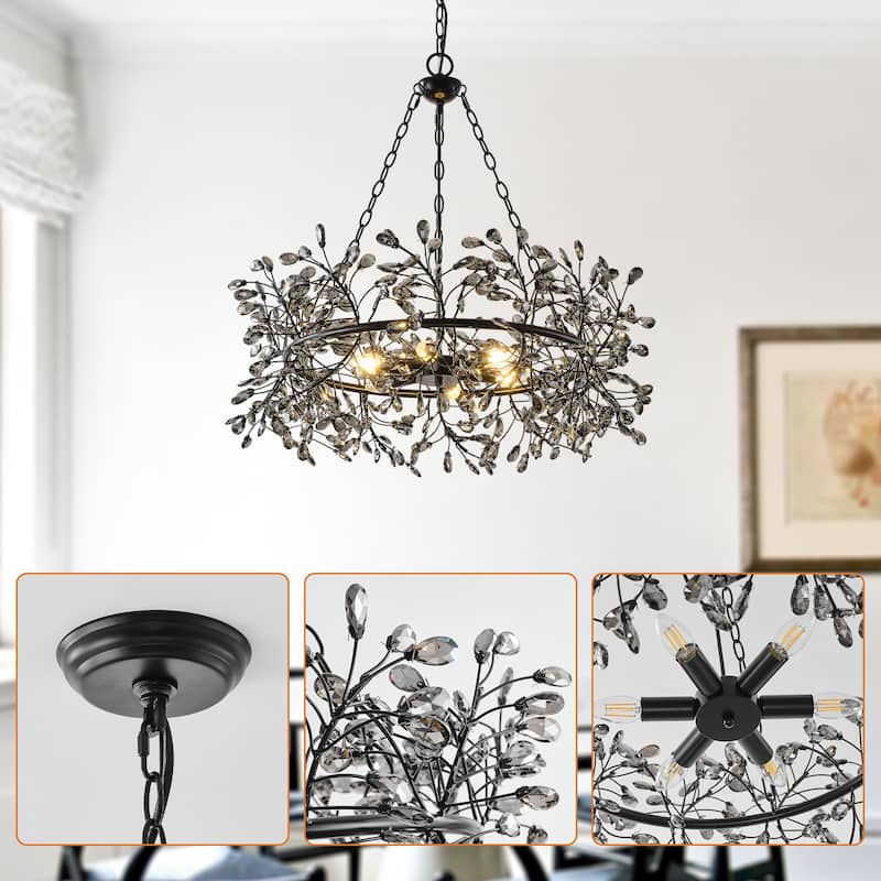 30.7" Modern Glam Black Crystal Branch Chandelier - 30.7" D x 30.7" W x 28.94" H
