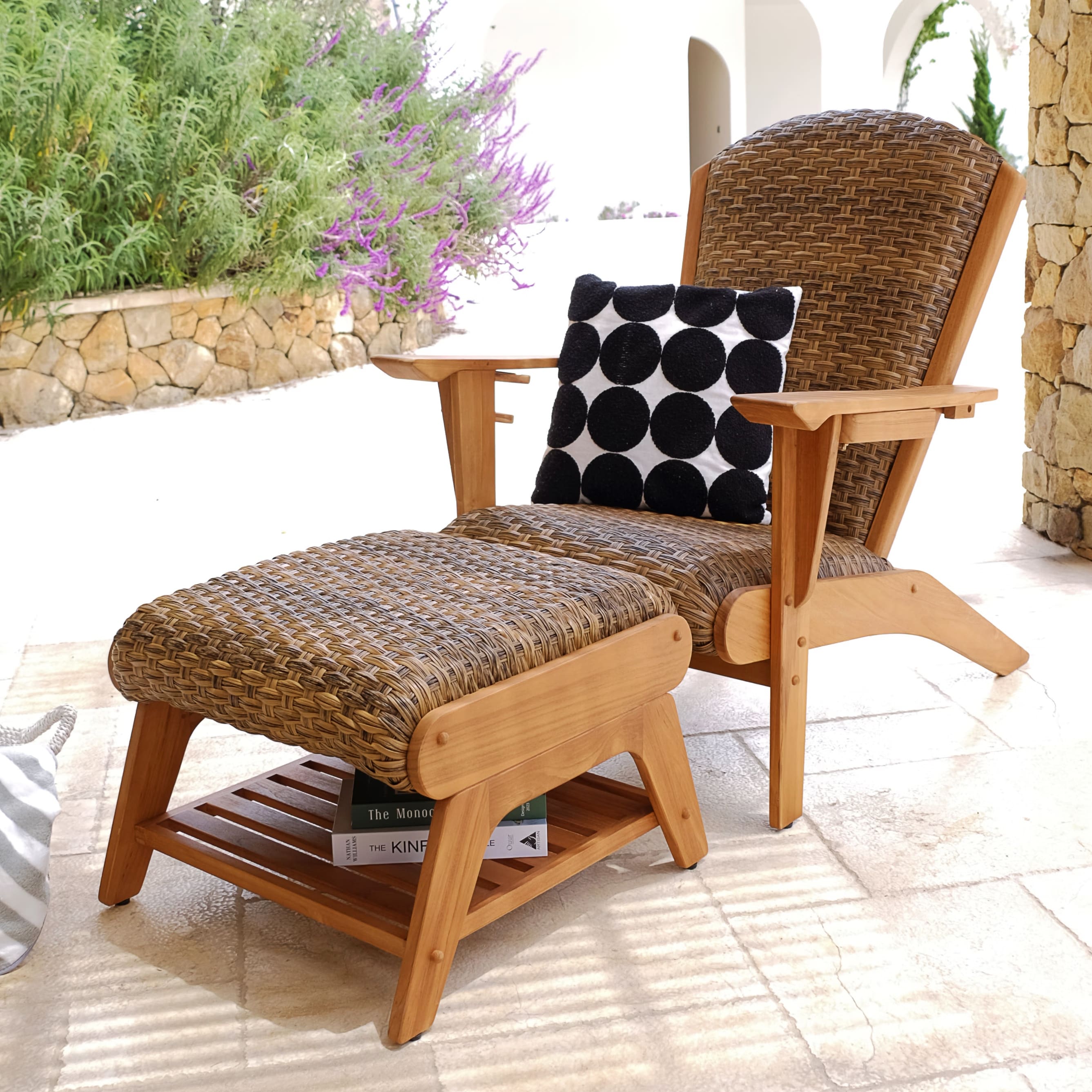 Cambridge Casual Camden Teak Patio Adirondack Chair Set with Padded Woven Seat - FREE Patio Cover