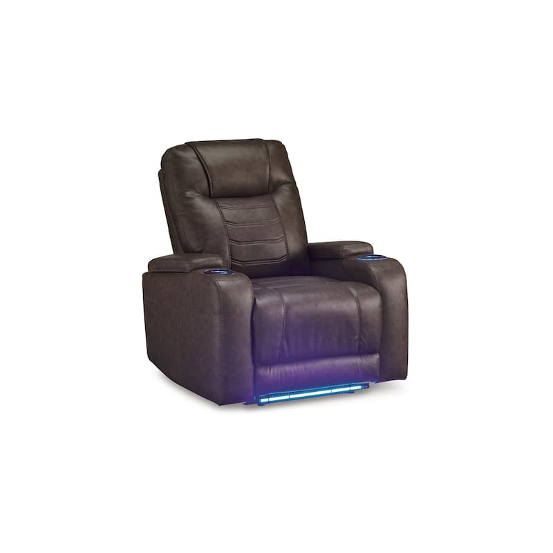 Scon Power Recliner Chair, 37 Inch, LED Light, Brown Faux Leather