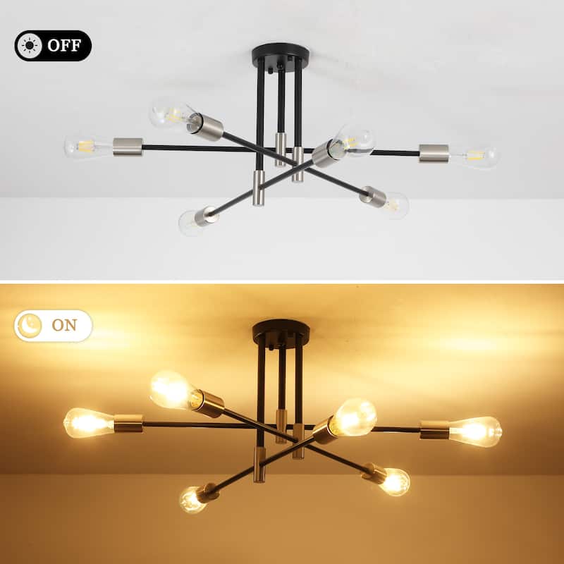 6-Light Modern Semi Flush Ceiling Lights for Bedroom Study Living Room