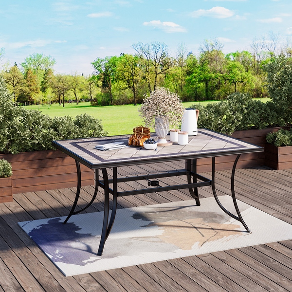 70 Patio Rectangular Cast Aluminum Dining Table with Umbrella Hole Tile Tabletop On Sale Bed Bath Beyond 39915165