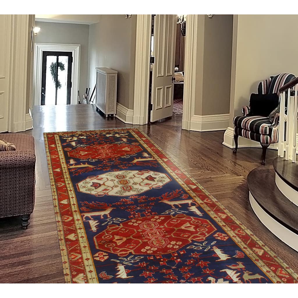 Fine Vintage Distressed Boone Navy/Red Runner - 4'9" x 10'6"