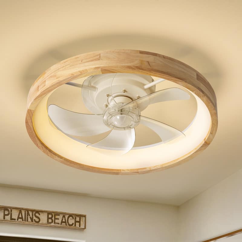 19.7" Modern Flush Mount Ceiling Fan with LED Light and Remote Control, Wooden Finish for Bedroom/Living Room - 5