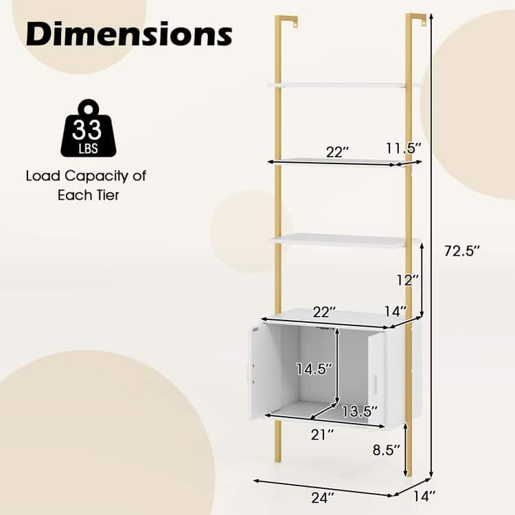 Engineered Wood Ladder Bookshelf with Cabinet Storage - 24" x 14" x 72.5"