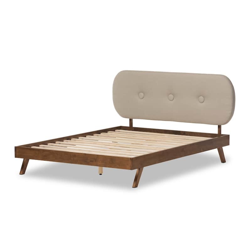 Nordic Platform Bed - Upholstered Bed Frame with Tufted Headboard - Rubberwood Construction - Modern Bedroom Furniture
