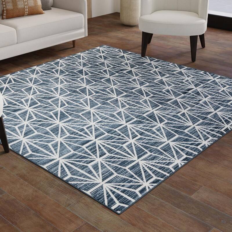 Contemporary Richye Collection Area Rug - Navy Blue - 7'10" Square