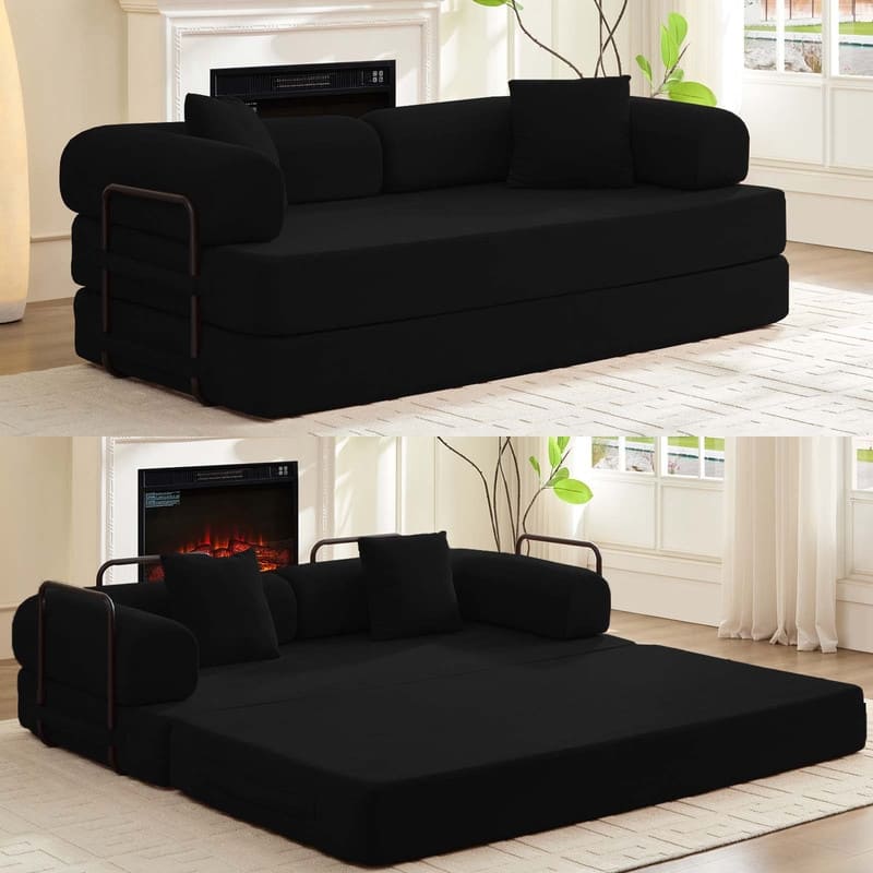 Mixoy Convertible Pull Out Sleeper Sofa Bed with Movable armrest,Folding Mattress Couch,Removable Washable Floor Sofa Bed - 78.7"L x 37.8"W x 30.3"H - Black