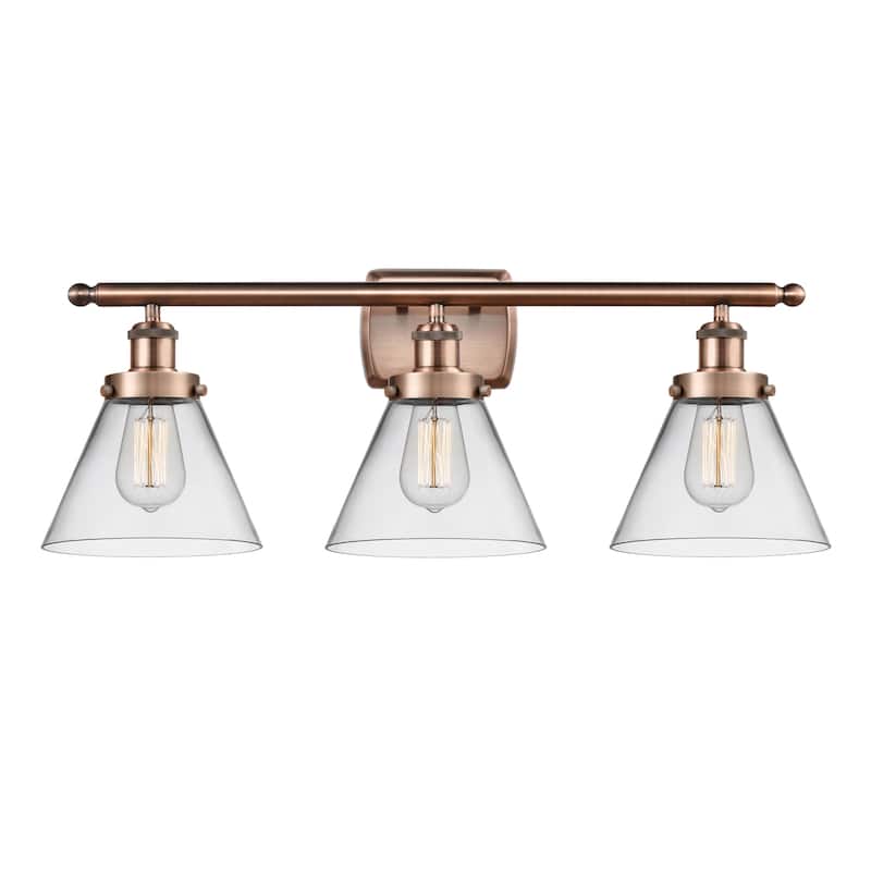 Innovations Lighting 916-3W-13-28 Cone Vanity Cone 3 Light 28" Wide - Antique Copper / Clear