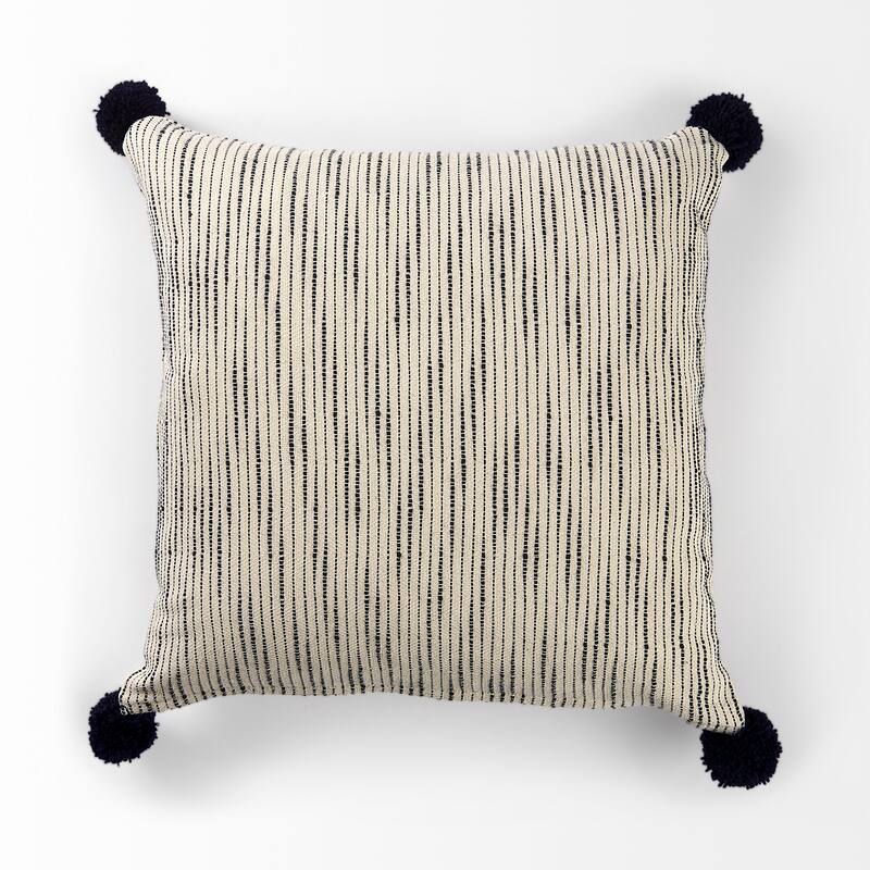 Krystal Cream/Blue Pom Pom Decorative Pillow Cover