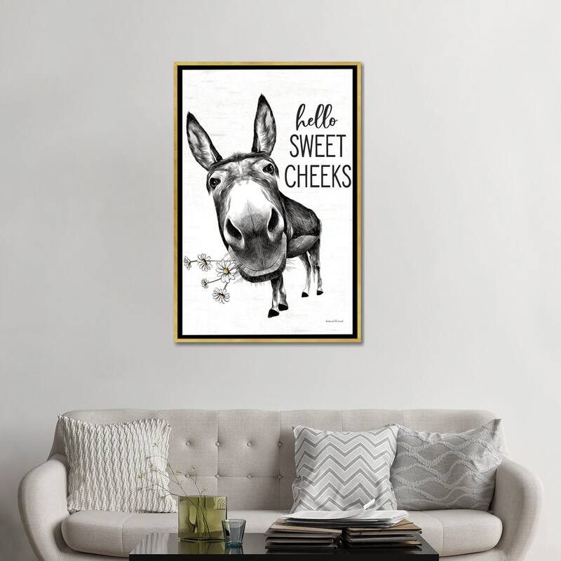 iCanvas "Hello Sweet Cheeks Donkey" by lettered & lined Framed Canvas Print