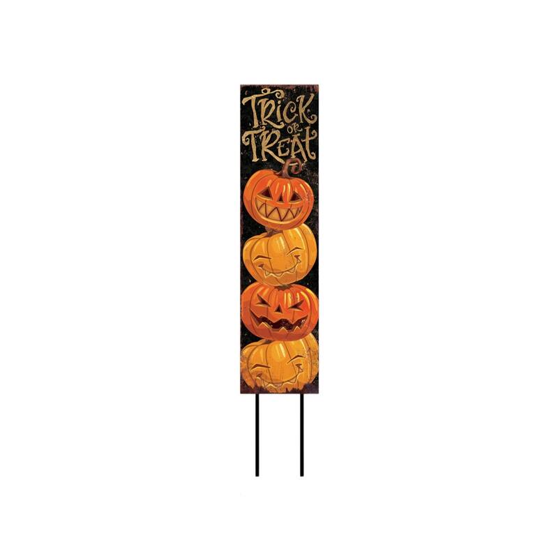 HomeRoots 42" Black Gold And Orange Solid Wood Halloween Reversible Garden Stake