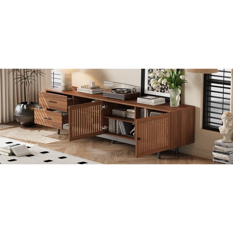 Roomfitters 78 Inch Modern TV Stand for TVs up to 85 Inch, Media Console with Deep Drawers & Solid Wood Legs, Walnut