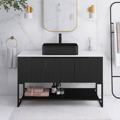 48" Freestanding Bathroom Vanity with Black Rectangular Ceramic Vessel Sink - 47.64'' x 19.69'' x 34.25''