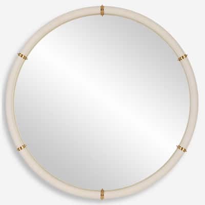 Faux Shagreen Cyprus Round Wall Mirror - 43" - White and Gold