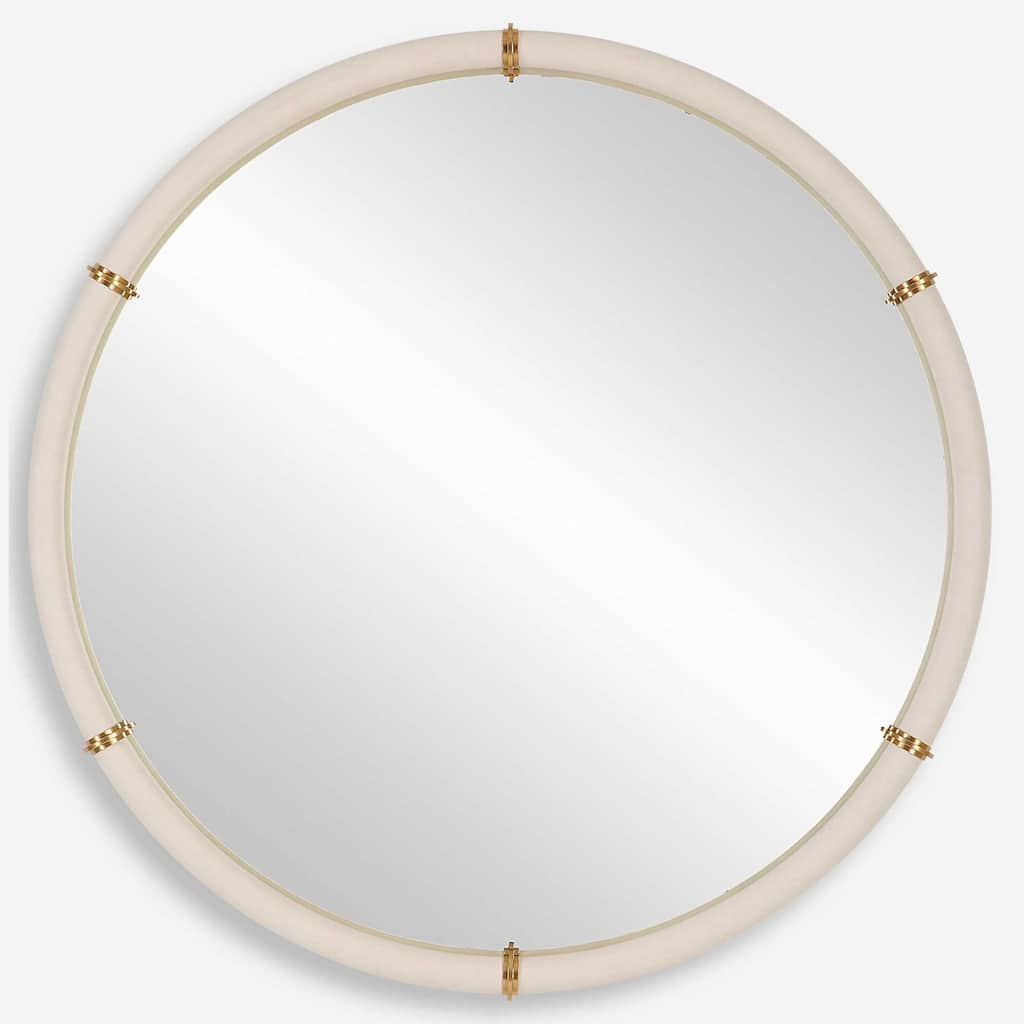 Faux Shagreen Cyprus Round Wall Mirror - 43" - White and Gold