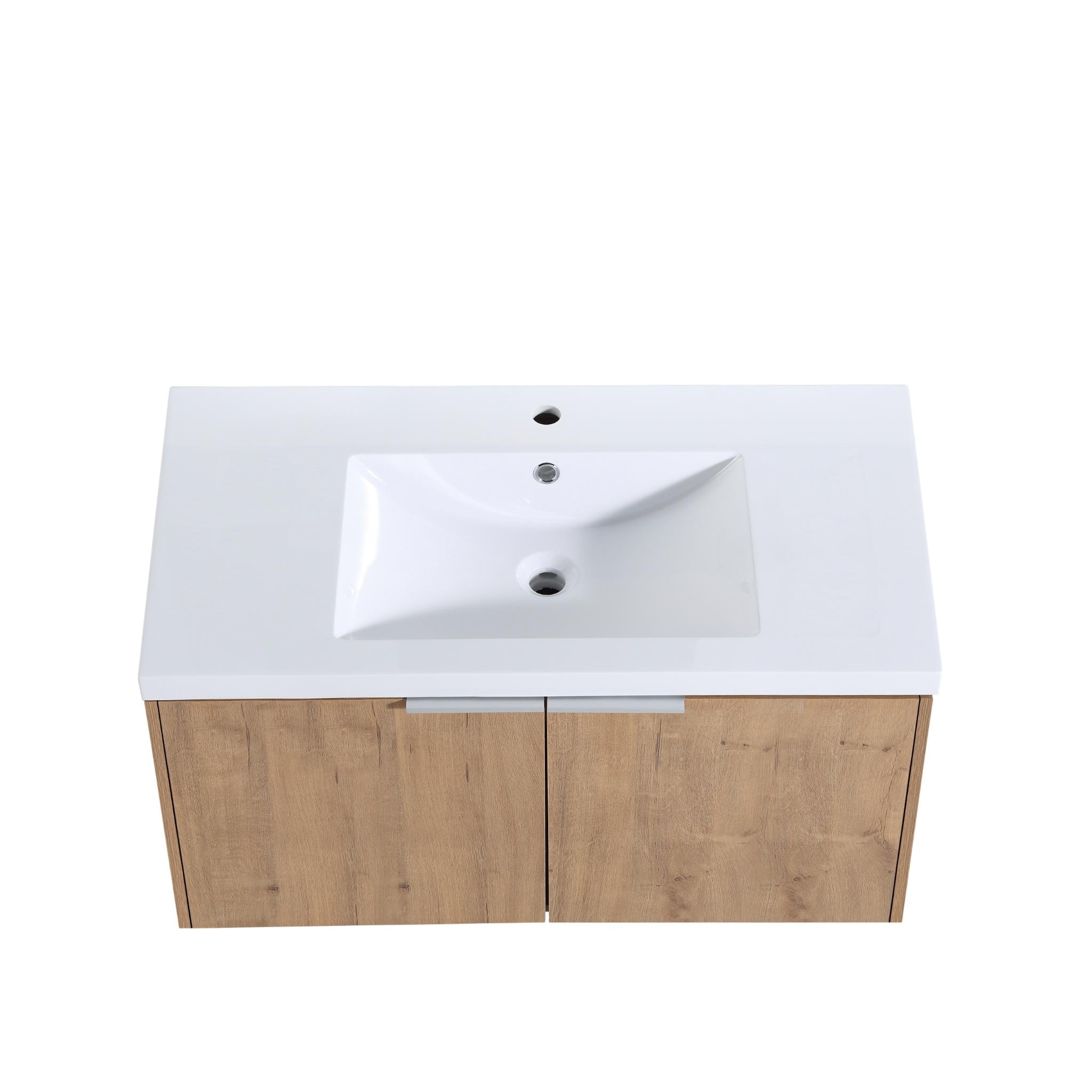 48" Wall Mounted Bathroom Vanity with Resin Sink, Storage Side Cabinets, Soft-Close Doors, Floating Design