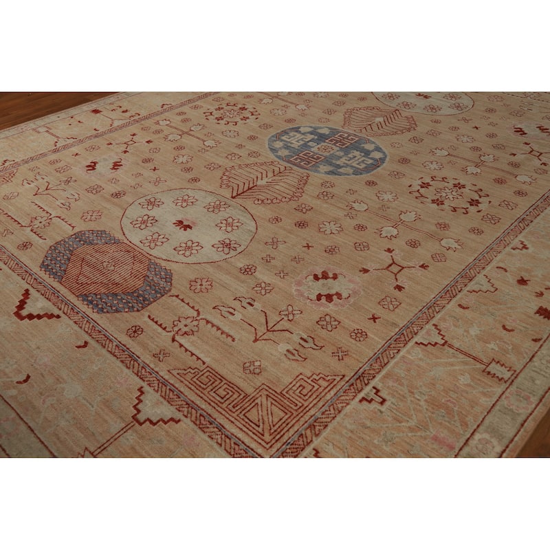 Hand Knotted Oriental 100% Wool Carpet Transitional Floral Brown Oushak Area Rug - 11' 11'' X 8' 11''