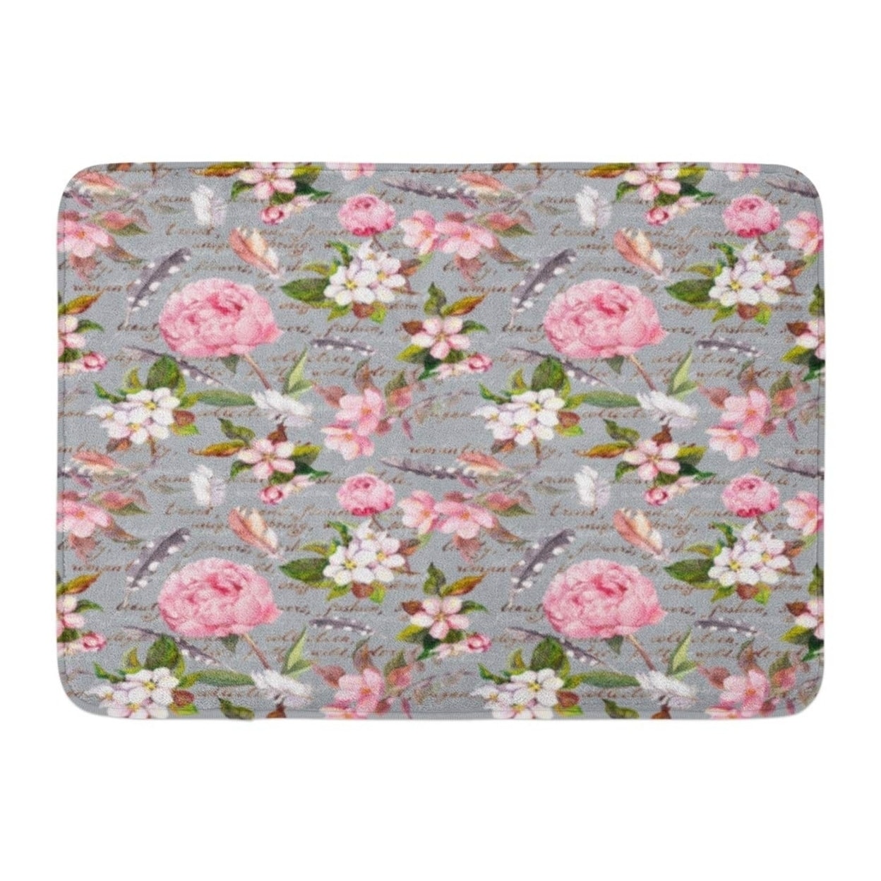 Pink Boho Peony Flowers Sakura Feathers Vintage Floral Pattern Letter Watercolor Botanic Doormat Floor Rug Bath Mat Multi On Sale Overstock 31777004