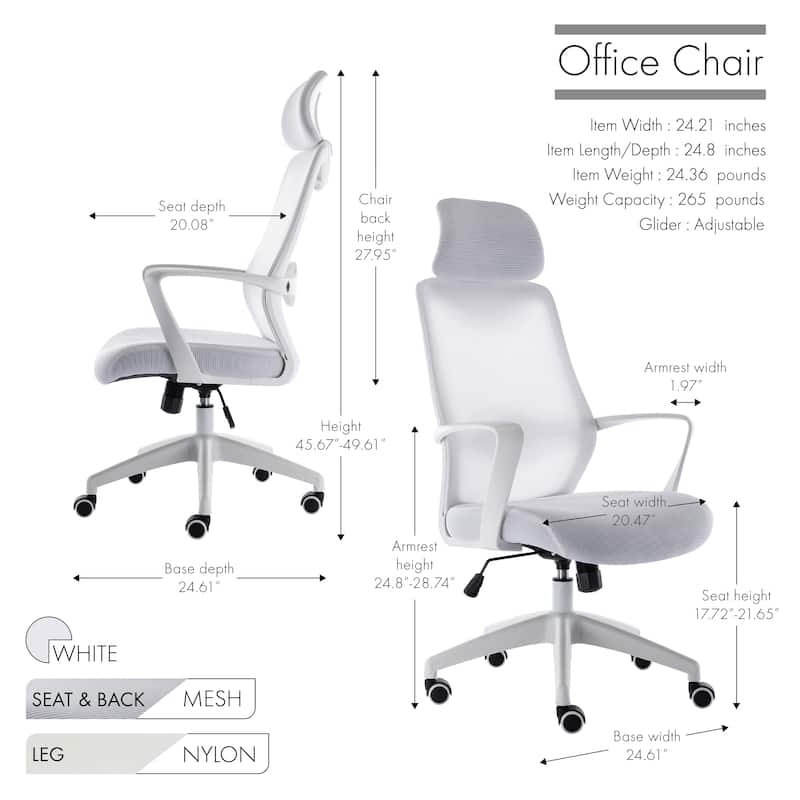 Porthos Home Cory Swivel Office Chair, Tall Mesh Back, Height Adjustable Seat