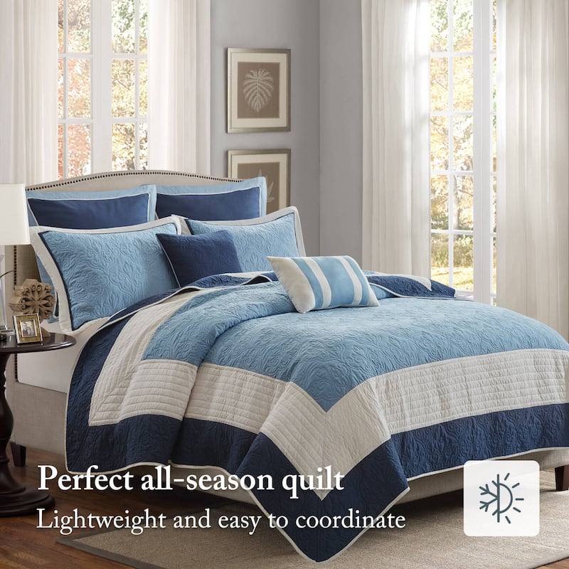 Madison Park Attingham 7 Piece Quilt Set with Euro Shams and Throw Pillows
