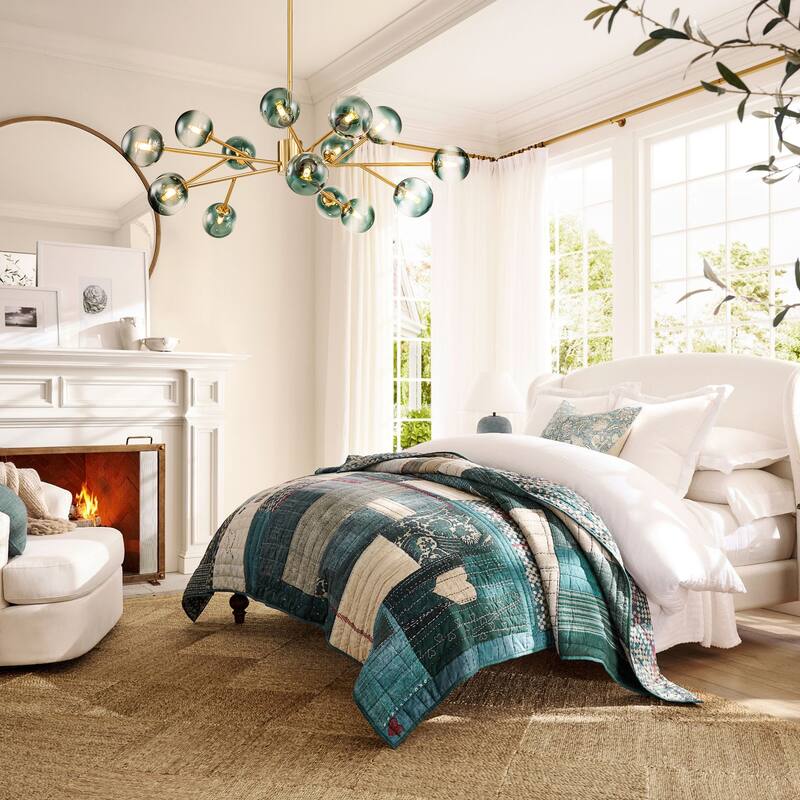 15-Light Modern Linear Sputnik Kitchen Island Light Branch Cluster Glass Globe Bubble Chandelier