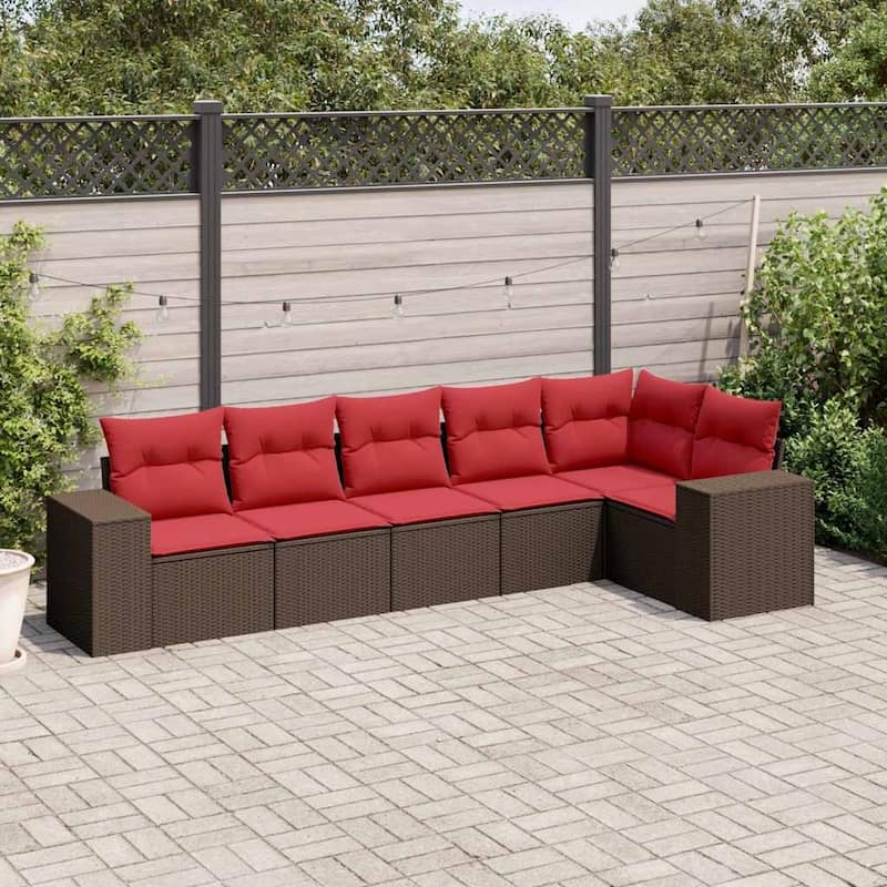 vidaXL Patio Sofa Set with Cushions Outdoor Conversation Furniture Poly Rattan - 24.4 x 24.4 x 27.2 - Brown-Without table