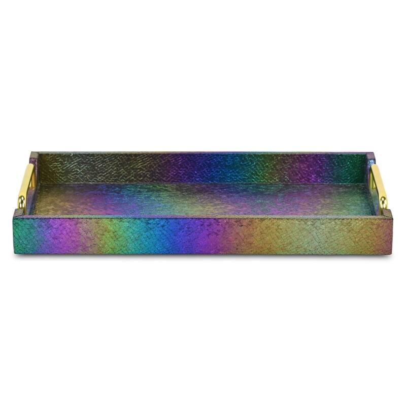 Nimue 15.75" Rectangular Decorative Serving Tray - Prismatic Fish Scale Pattern for Display, and Organization