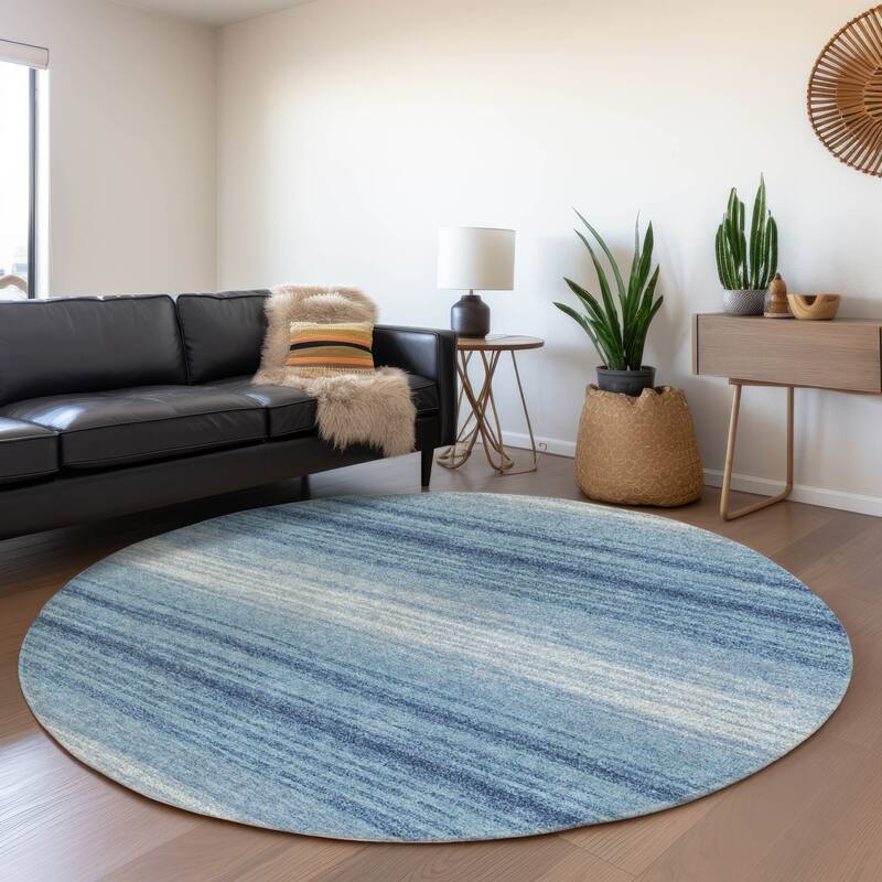 Machine Washable Indoor/ Outdoor Ombre Stripe Chantille Rug - Blue - 8' x 8'