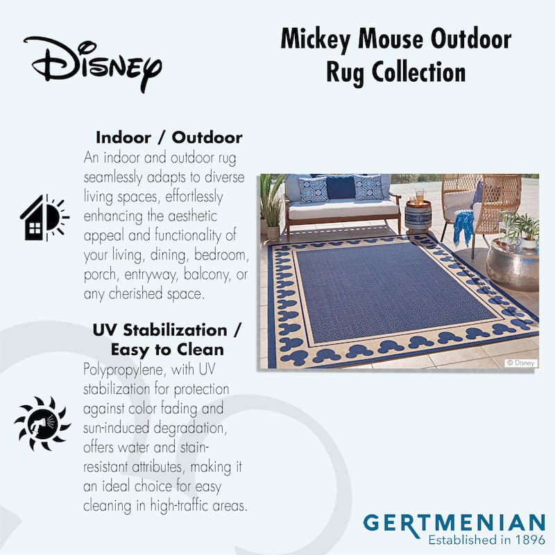 Disney Licensed Mickey Mouse Indoor Outdoor Flatweave Area Rug Tropical Surfing Polypropylene Coastal Accent Rug