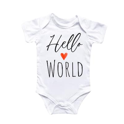 Hello World Heart - Baby Boy Girl Clothes Infant Bodysuit Funny Cute Newborn