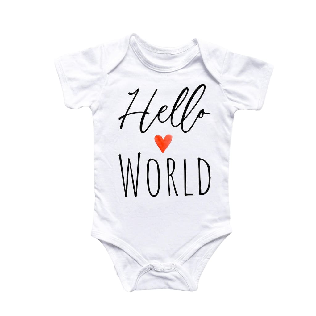 Hello World Heart - Baby Boy Girl Clothes Infant Bodysuit Funny Cute Newborn