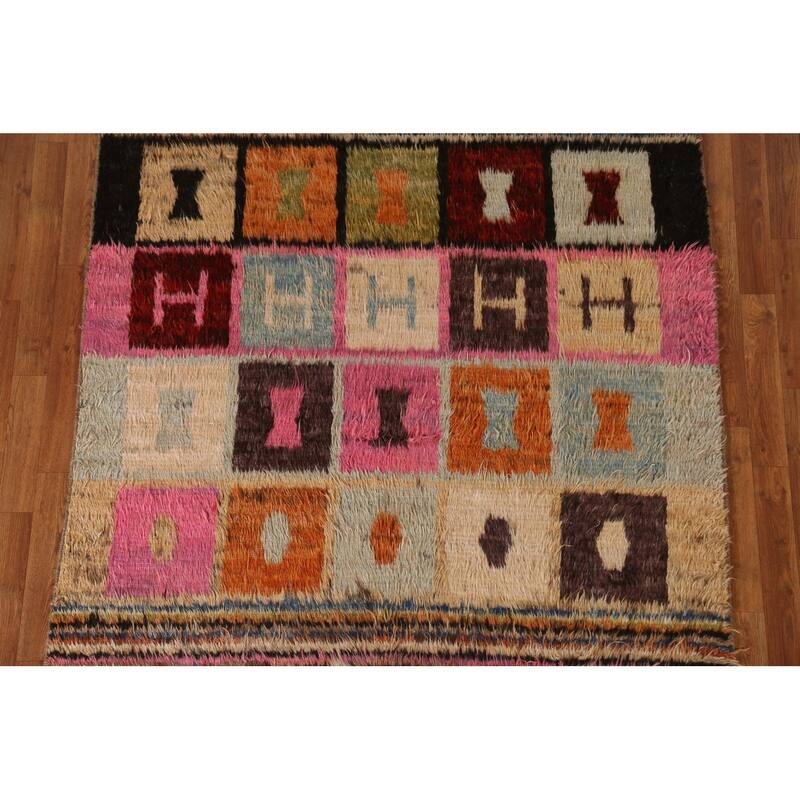 Hand Knotted Oriental 100% Wool Carpet Modern Tribal Multi-Colored Moroccan Area Rug - 6' 6'' X 5' 2''