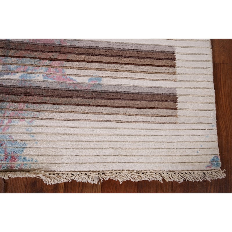 Striped Abstract Accent Rug Hand-Knotted Wool Carpet - 2'8" x 4'11"