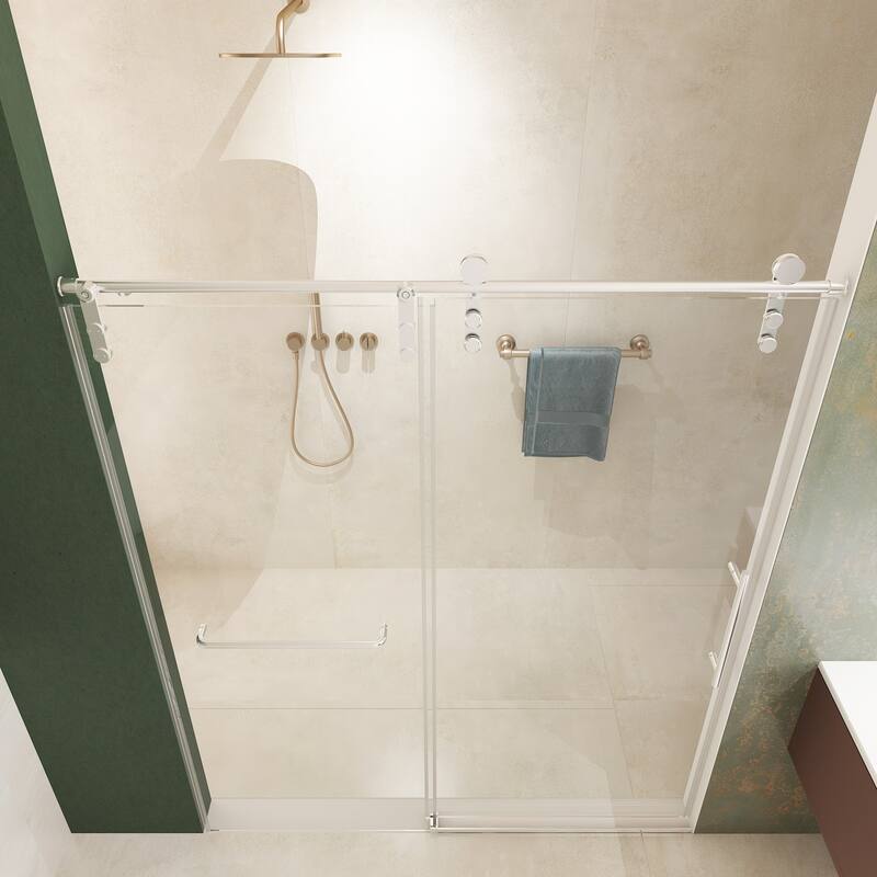56"-60"W x 76"H Frameless Clear Tempered Glass Shower Enclosure