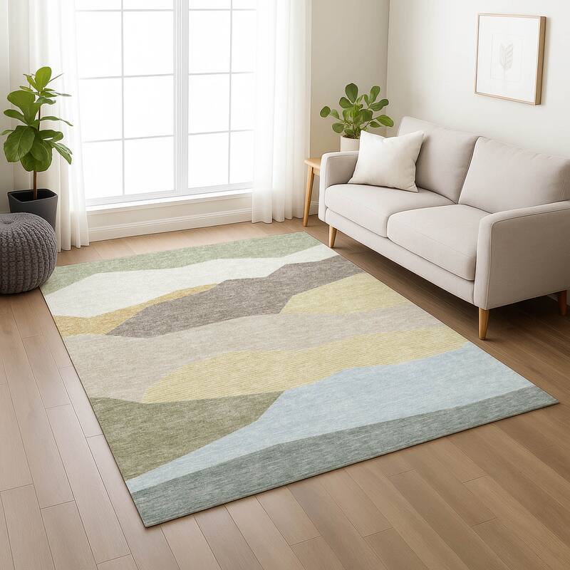 Machine Washable Indoor/ Outdoor Modern Dacono Chantille Rug