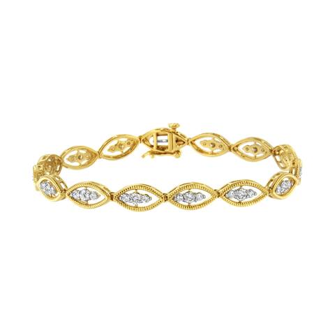 10K Yellow Gold Plated .925 Sterling Silver 1 cttw Prong Set Round-Cut Diamond Link Bracelet (J-K Color, I1-I2 Clarity) - 7.25"