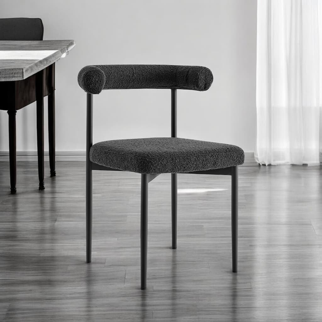 HomeRoots Set of Two Black Upholstered Polyester Open Back Dining Side Chairs