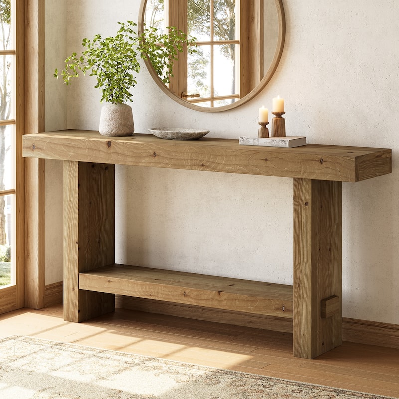 63'' Solid Wood Console Table with Shelf, 2-Tier Narrow Entryway Table