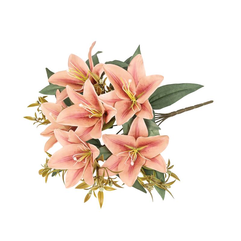 Set of 4 Rose Cafe Artificial Stargazer Lily Flower Stem Bush Bouquet 13in - 13" L x 8" W x 8" DP