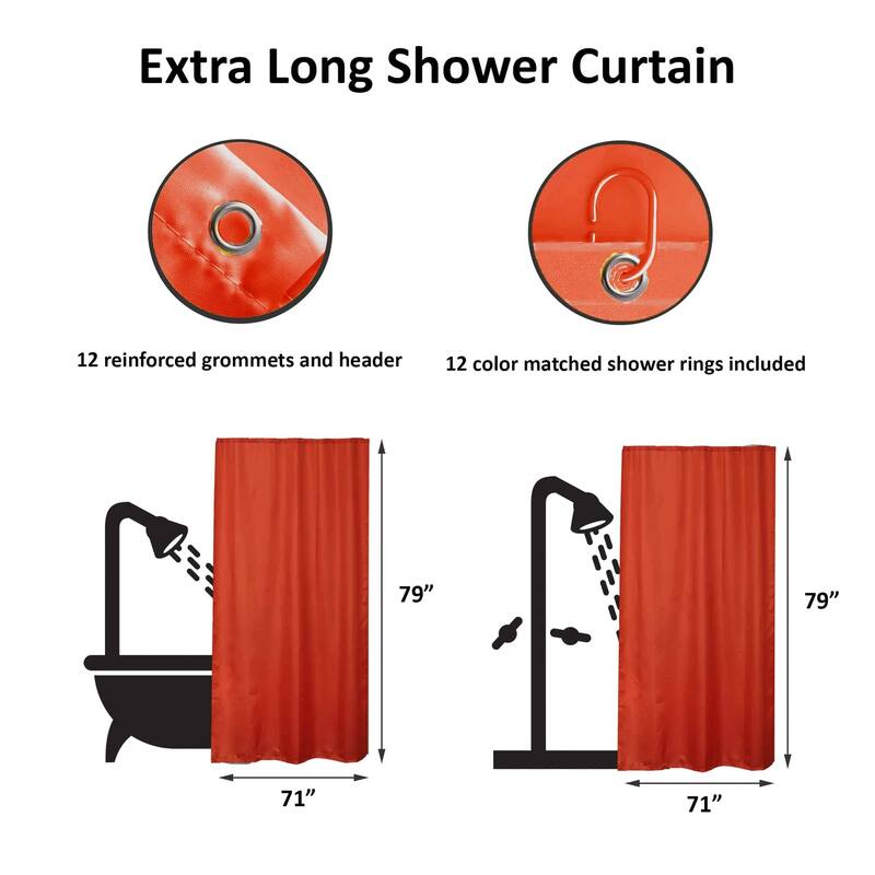 Extra Long Shower Curtain Polyester 12 Rings 79"L x 71"W