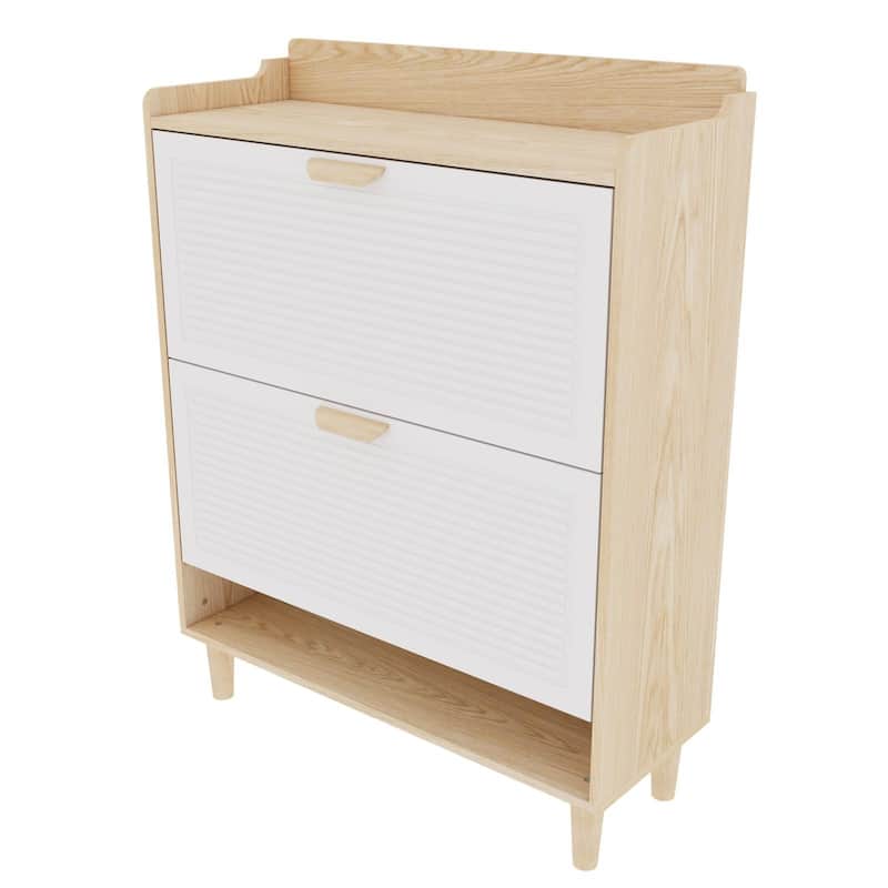 Nordic 32" Entryway Shoe Cabinet, 2 Flip Drawers Narrow Wood Organizer