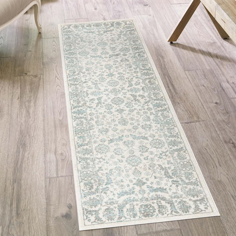 Country & Floral Richye Collection Area Rug - Teal - 2'7"x8'