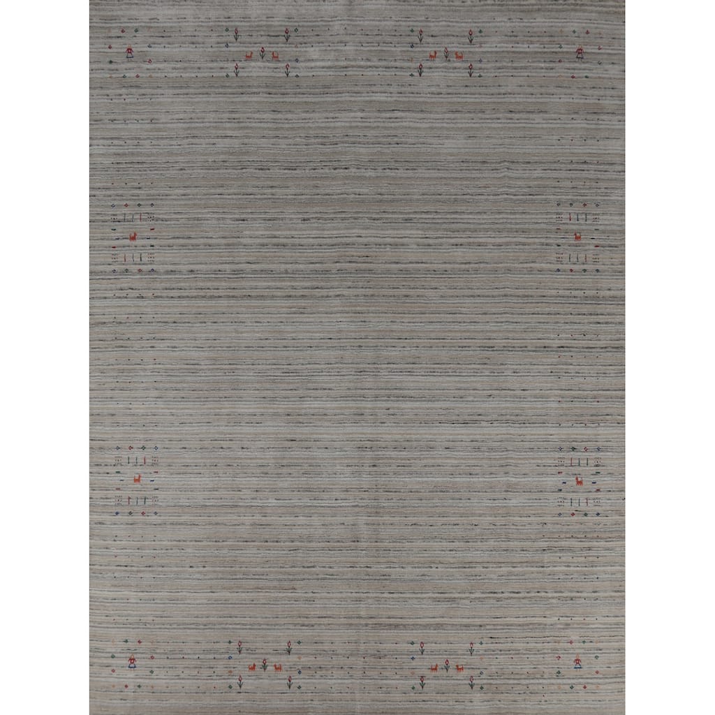 Hand Knotted Oriental 100% Wool Carpet Tribal Animal Pictorial Beige & Ivories Gabbeh Area Rug - 10' 0'' X 8' 6''