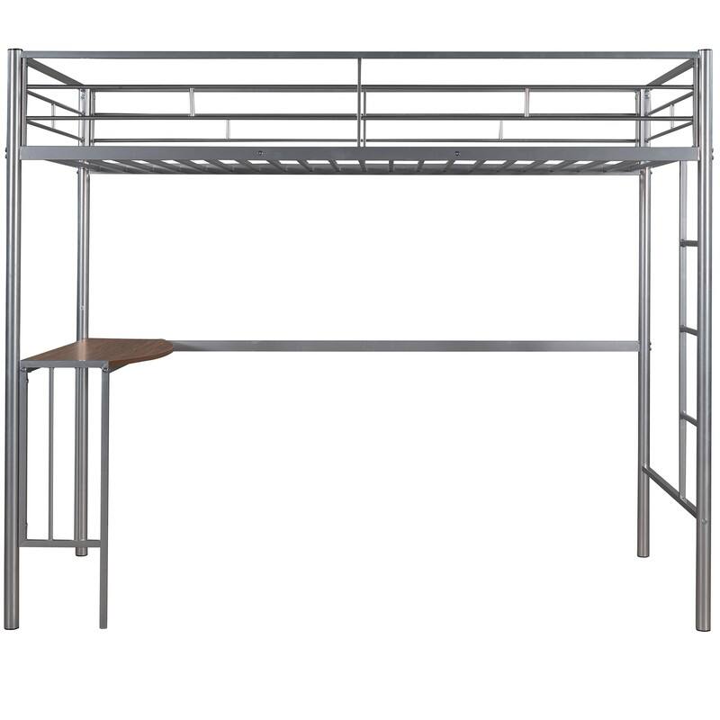 Twin Size Metal Loft Bed with Desk, Ladder and Guardrails