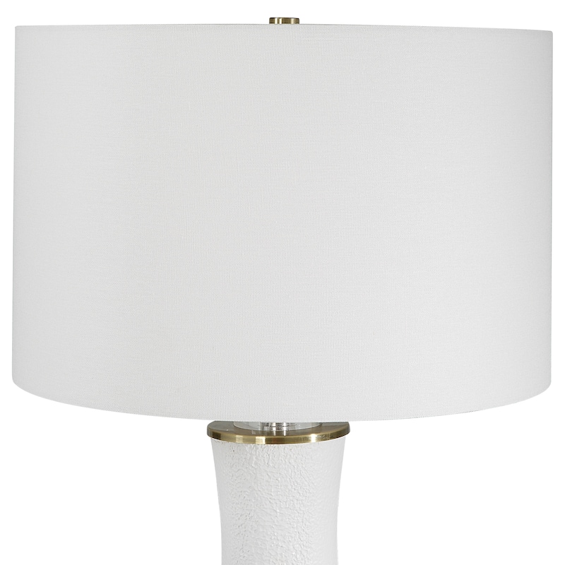 Porch & Den Matte White Textured Ceramic and Crystal Table Lamp