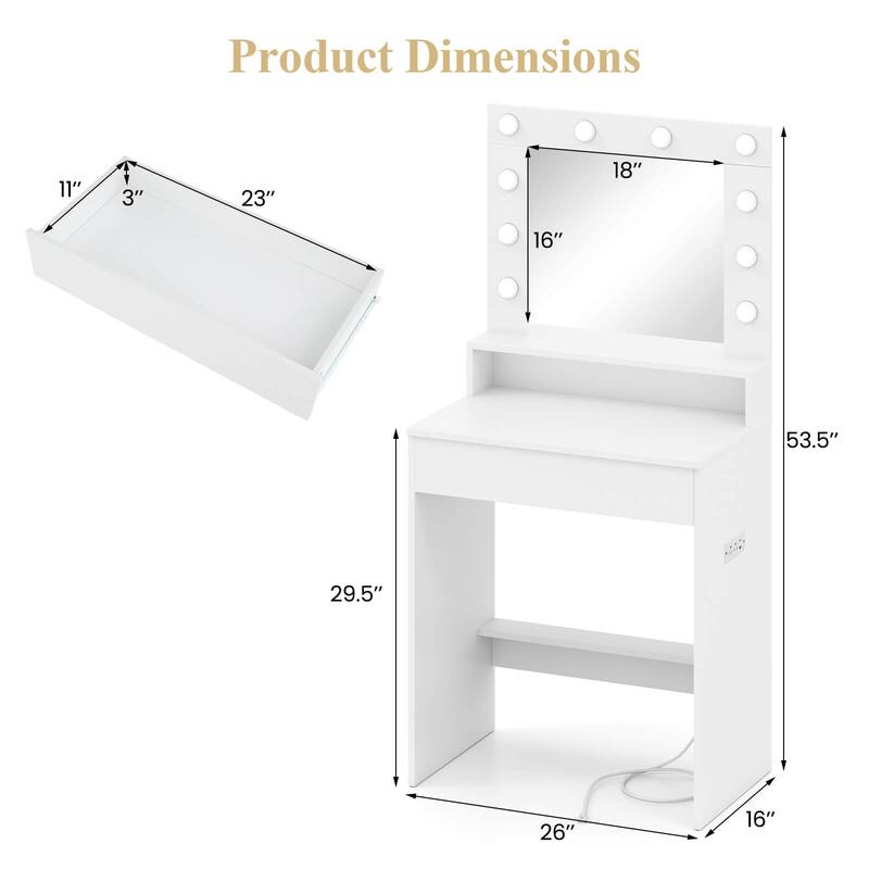 Costway Vanity Desk with Mirror and Lights with 3 Light Modes & - See Details
