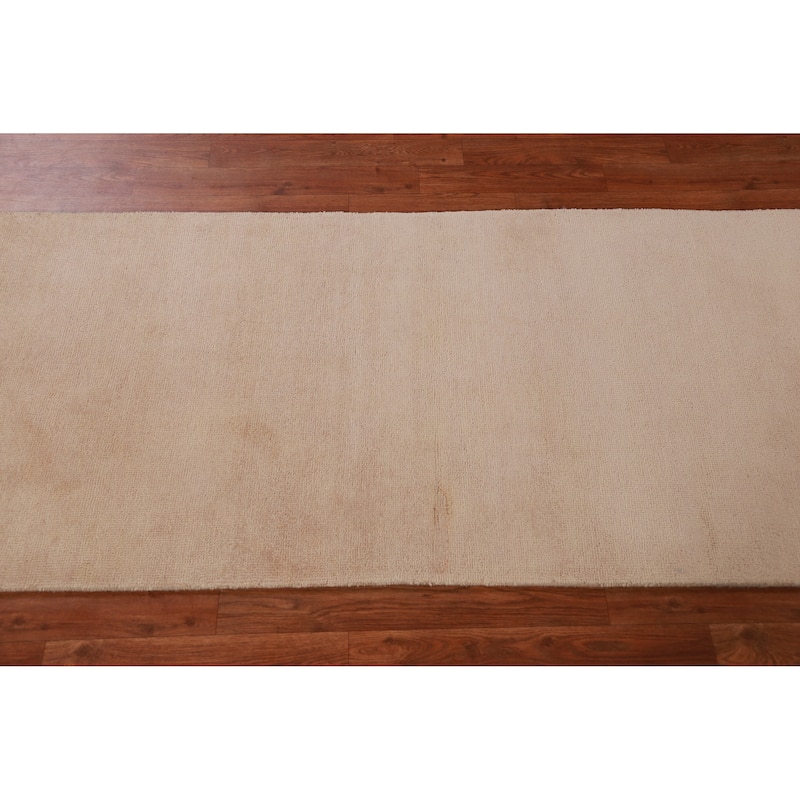Hand Knotted Oriental 100% Wool Carpet Modern Solid Peach Gabbeh Runner Rug - 8' 3'' X 2' 7''