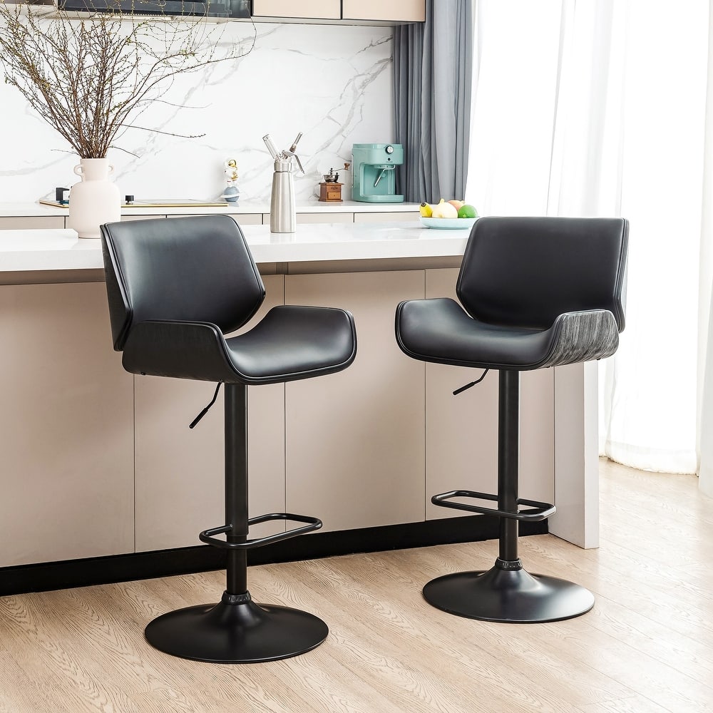 Glitzhome Set of 2 or 4 Modern Height Adjustable Faux Leather Swivel Bar Stools